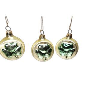 Vintage Hand-Blown Glass Shamrock Ornaments Imported Lot of 3